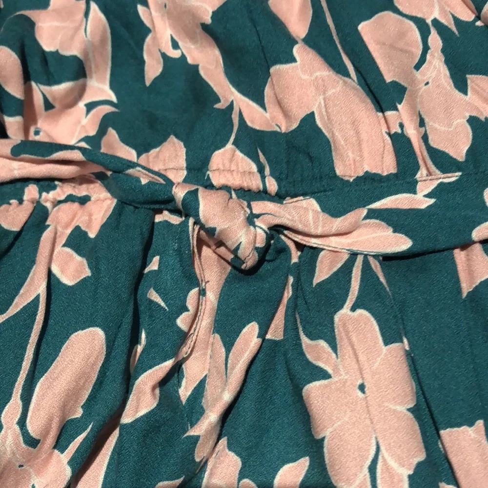 Eloquii green / pink floral print full jumper with waist tie. Like new!! - Picture 3 of 8